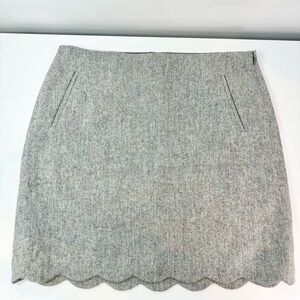 Talbots Grey Wool Tweed Mini Skirt, Herringbone, Scallop Hem, Lined